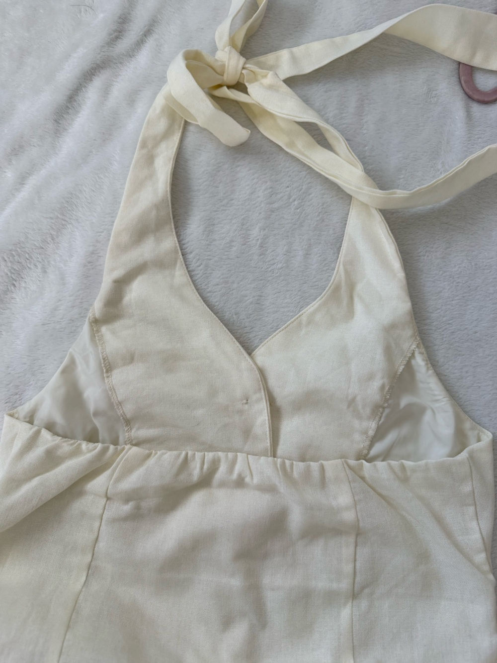 SHEIN Cream Halter Midi Dress Gold Button Detail Open Back Size M NWOT - Picture 4 of 12